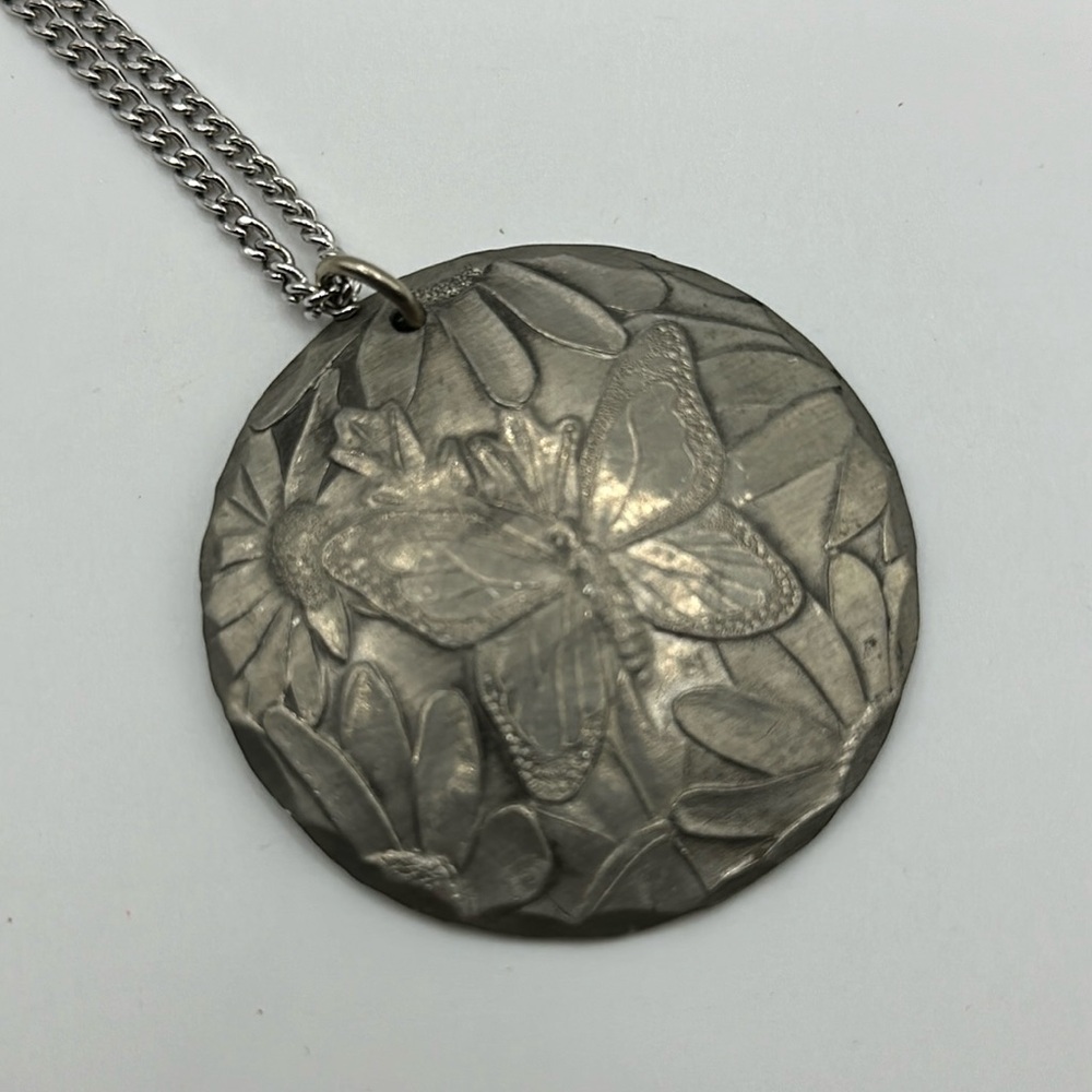 Wendell August - pewter insect BUTTERFLY PENDANT NECKLACE